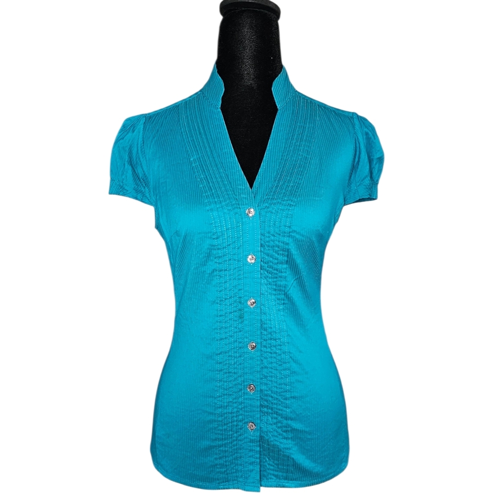 Express Design Studio Y2K Teal Office Siren Blouse - Size S